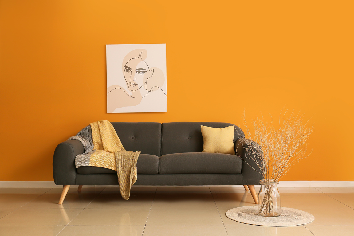Comfortable Sofa near Color Wall in Room
